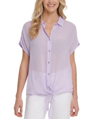 DKNY Jeans - Sheer Tie-Hem Blouse