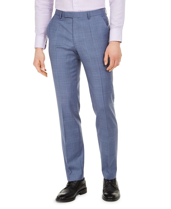 HUGO Men's Modern-Fit Blue Plaid Wool Suit Pants & Reviews - Pants ...
