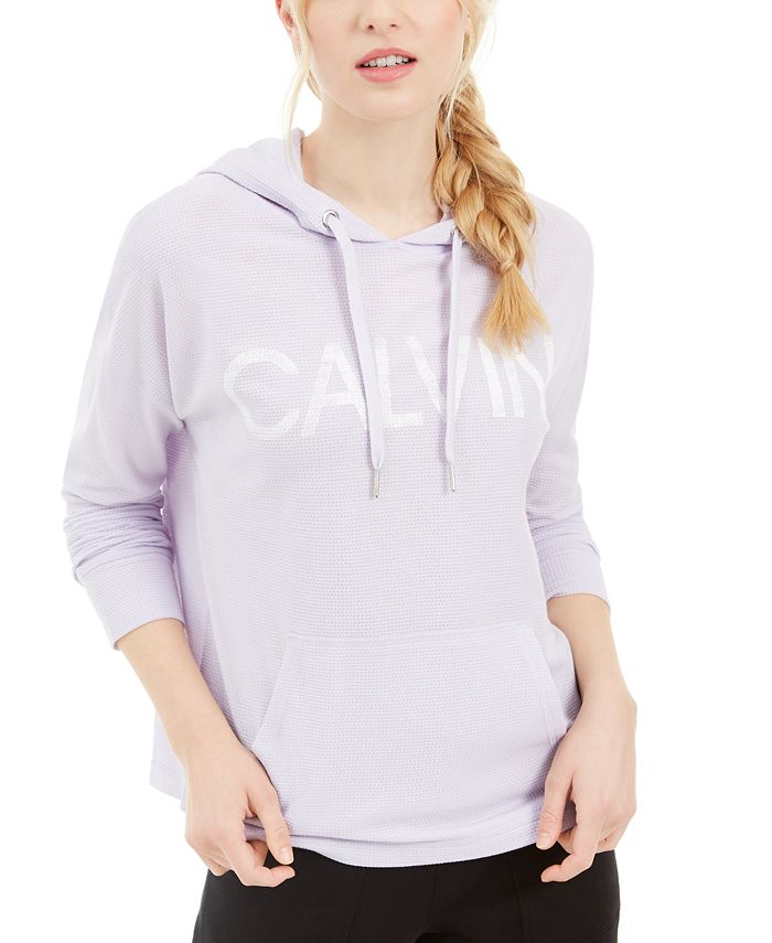 Calvin Klein Logo Waffle-Knit Hoodie - Macy's