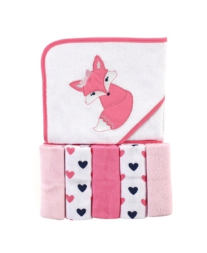 Luvable Friends Baby Girls and Boys Foxy Hooded Towel with 5 Washcloths Pack of 6