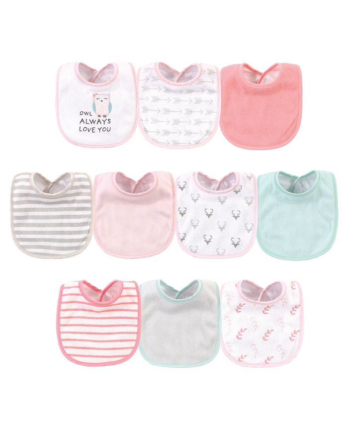 Hudson Baby Baby Girls Owl Always Love You Polyester Bibs, Pack of 10