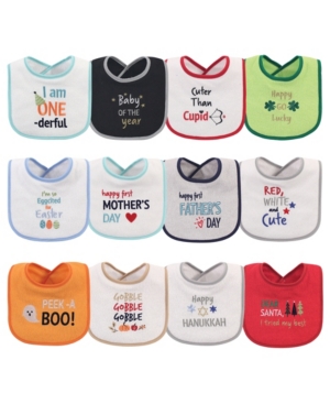 Hudson Baby Baby Girls and Boys Holiday Terry Drooler Bibs with Fiber Filling Pack of 12