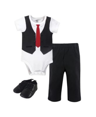 Little Treasure Baby Boys Treasure Cotton 3-Piece Layette Set with Footwear - Black red vest 22$
