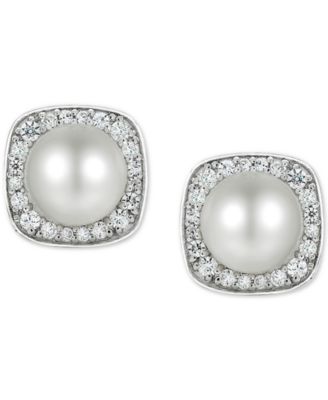 Cultured Freshwater Pearl (6mm) and Diamond (1/4 ct. t.w.) Stud Earrings in 14k White Gold