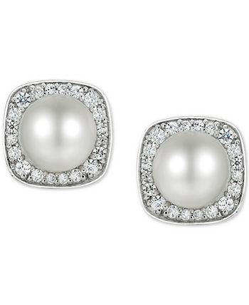 Macy's - Cultured Freshwater Pearl (6mm) and Diamond (1/4 ct. t.w.) Stud Earrings in 14k White Gold