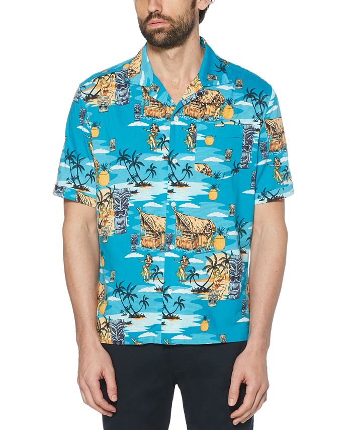 Original Penguin Men's Tiki Classic-Fit Tropical-Print Camp Shirt - Macy's