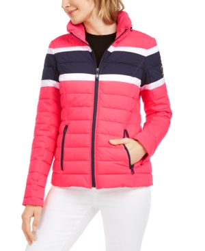 Nautica Hooded Colorblocked Water-Resistant Hooded Packable Jacket