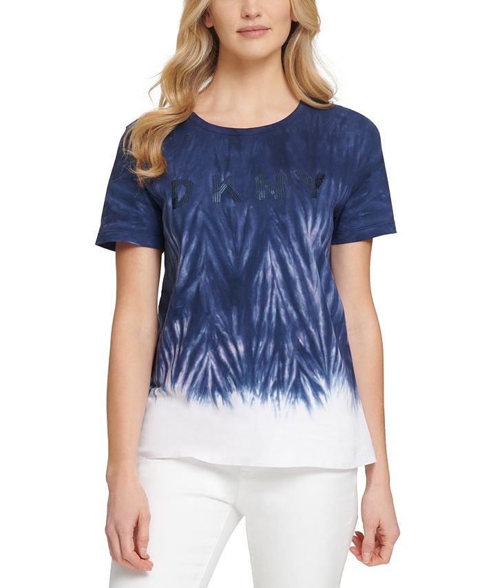 DKNY Tie-Dye Sequin-Graphic T-Shirt - Macy's
