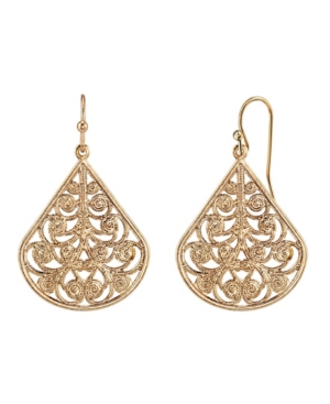image of 2028 Gold Tone Filigree Teardrop Earrings