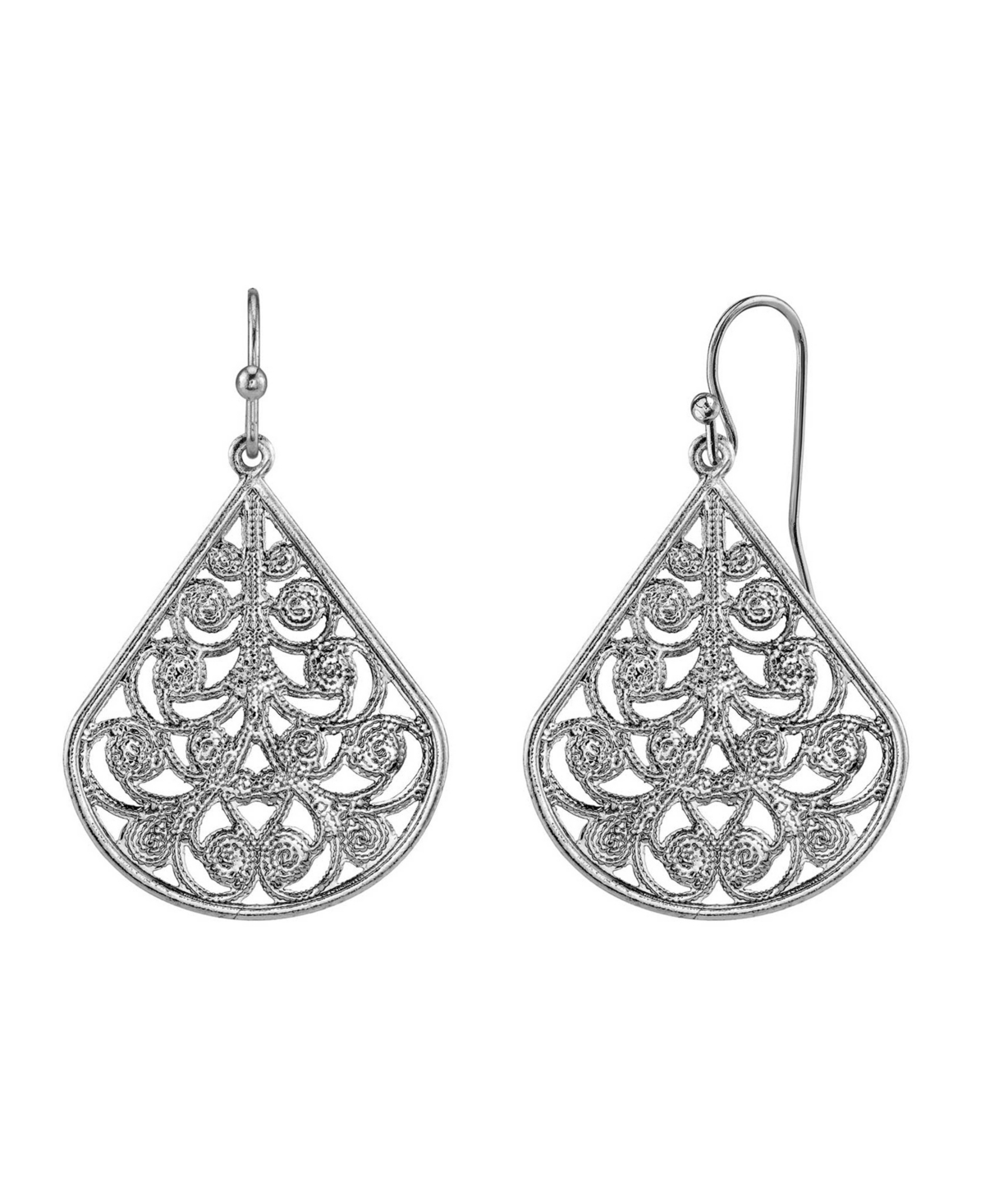 2028 Gold Tone Filigree Pear-shaped Earrings In Silver