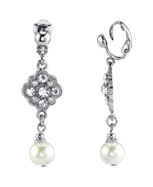 image of 2028 Silver Tone Crystal and Imitation Pearl Drop Clip Earrings