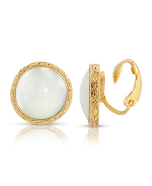 image of 2028 Gold Tone Small Round Mop Button Clip Earrings