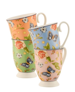 Aynsley China Cottage Garden Footed Mugs, Set Of 4 In Multi