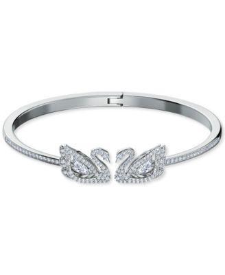 Swarovski - Silver-Tone Pav&eacute; & Dancing Stone Swan Bangle Bracelet