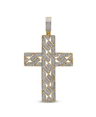 Macy's - Men's Diamond (1 ct. t.w.) Cross Pendant in 14K Yellow Gold over Sterling Silver