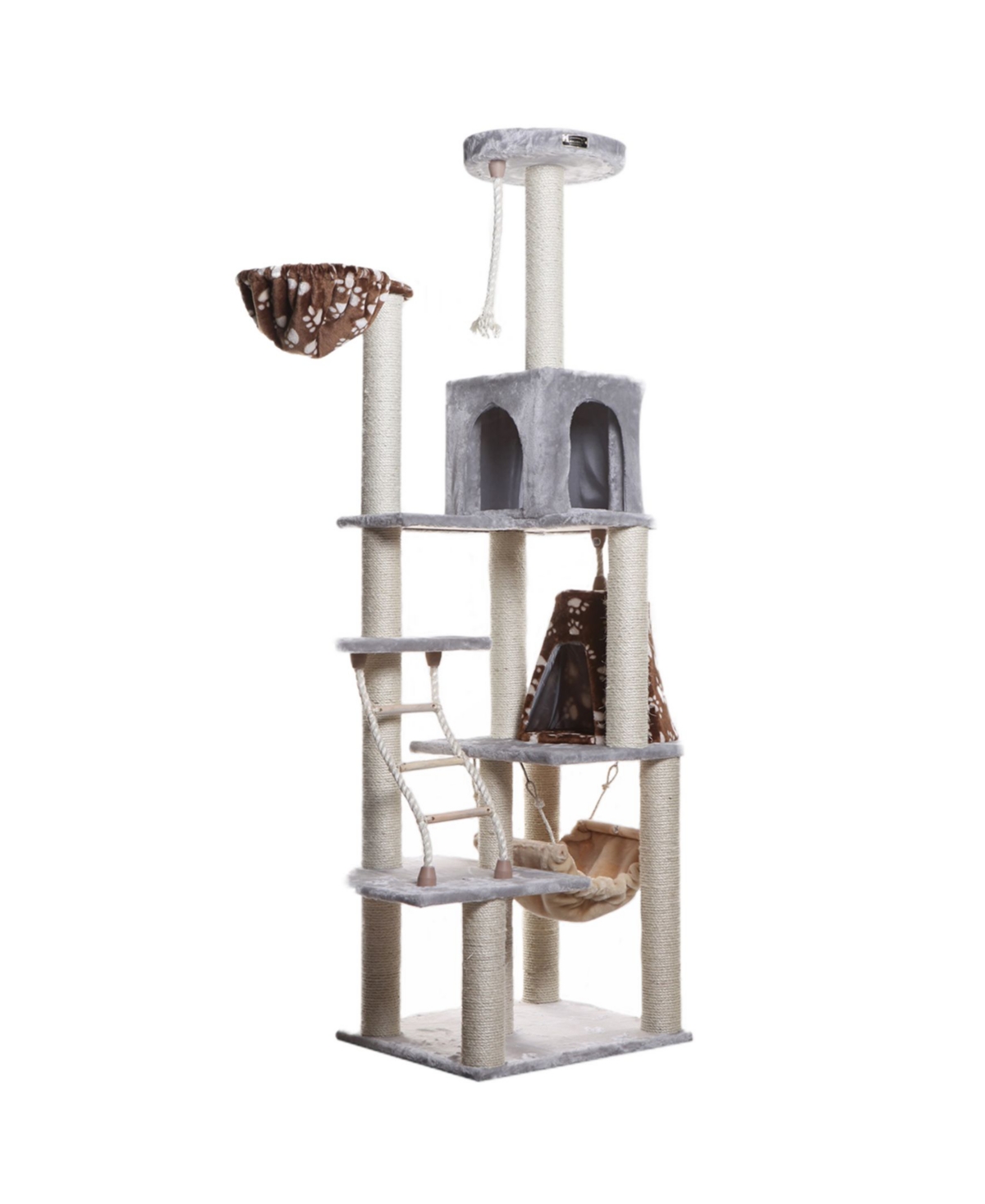Real Wood Cat Climber Play House, Lounge Basket - Silver-Tone and Gray