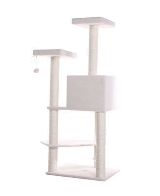 Ivory 57-inch High Real Wood Cat Tree with Fleece Covered Climber and Condo B5701