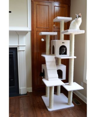 B7701 Classic Real Wood Cat Tree In Ivory, Jackson Galaxy Approved, Multi Levels With Ramp, Three Perches, Two Condos
