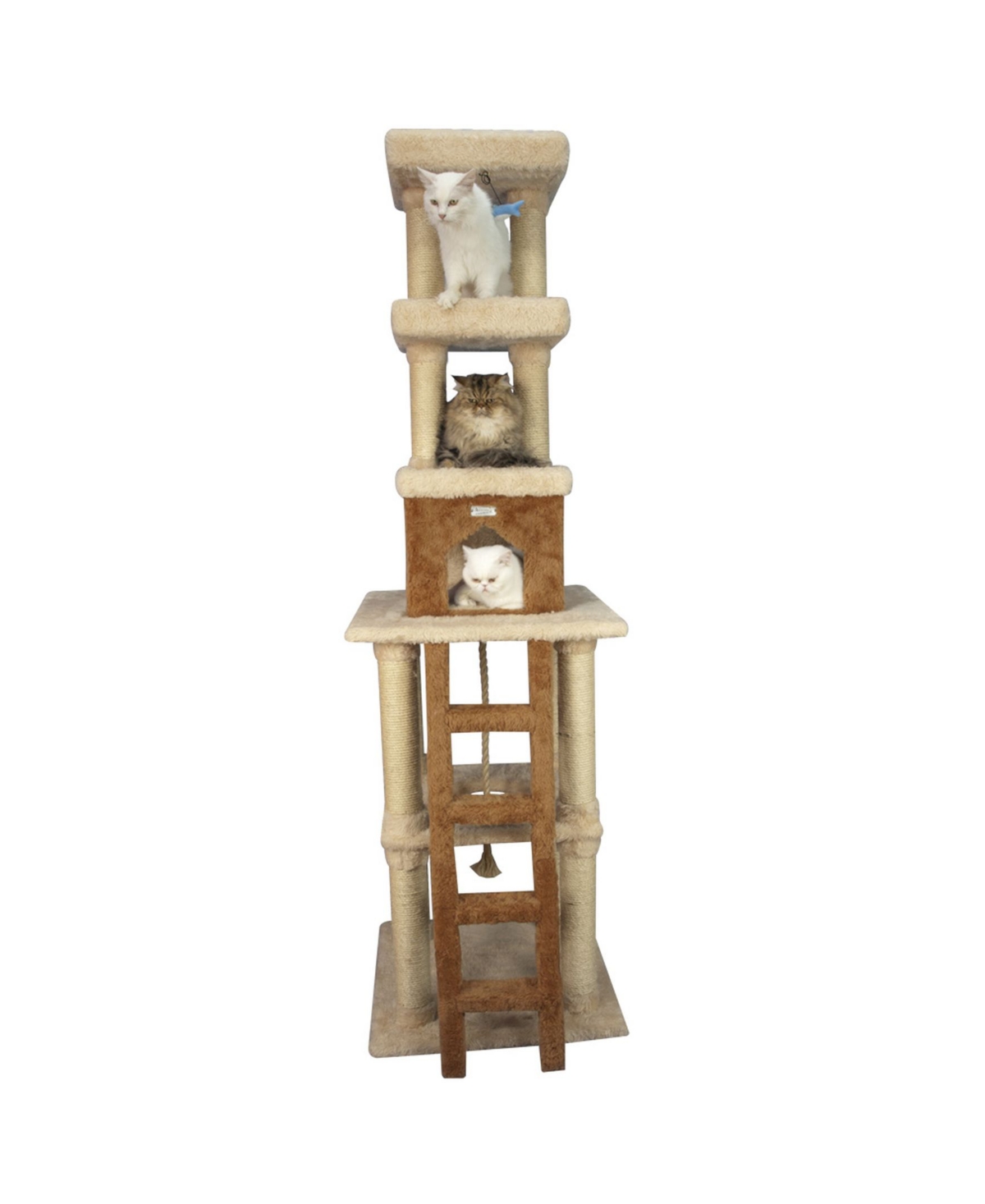 Multi-Level Real Wood Cat Tower With Condo, Rope Swing, Ladder and 2 Perches - Beige
