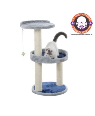 Three-Level Real Wood Compact Scratcher, X2905, Gray W Plush Perch