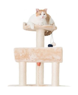 Spacious Thick Fur Real Wood Cat Tower with Basket Lounge, Ramp, Activity Center with Scratching Posts Stand House A5806