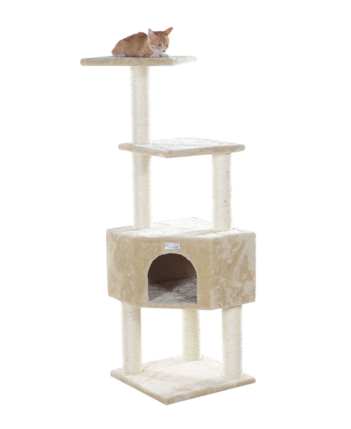 48-Inch Real Wood Cat Tree With Perch & Playhouse - Beige