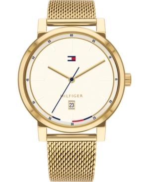 image of Tommy Hilfiger Men-s Gold-Tone Stainless Steel Mesh Bracelet Watch 43mm