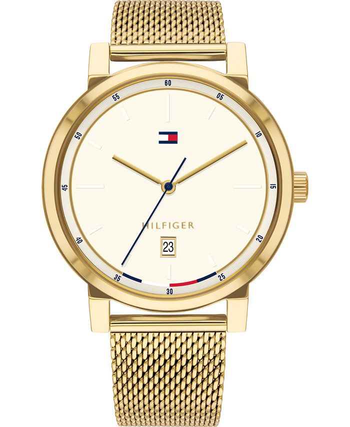 Tommy Hilfiger Men's Gold-Tone Stainless Steel Mesh Bracelet Watch 43mm & Reviews - Macy's