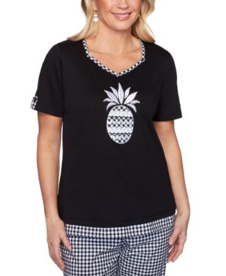 Alfred Dunner - Petite Checkmate Embroidered Pineapple Top