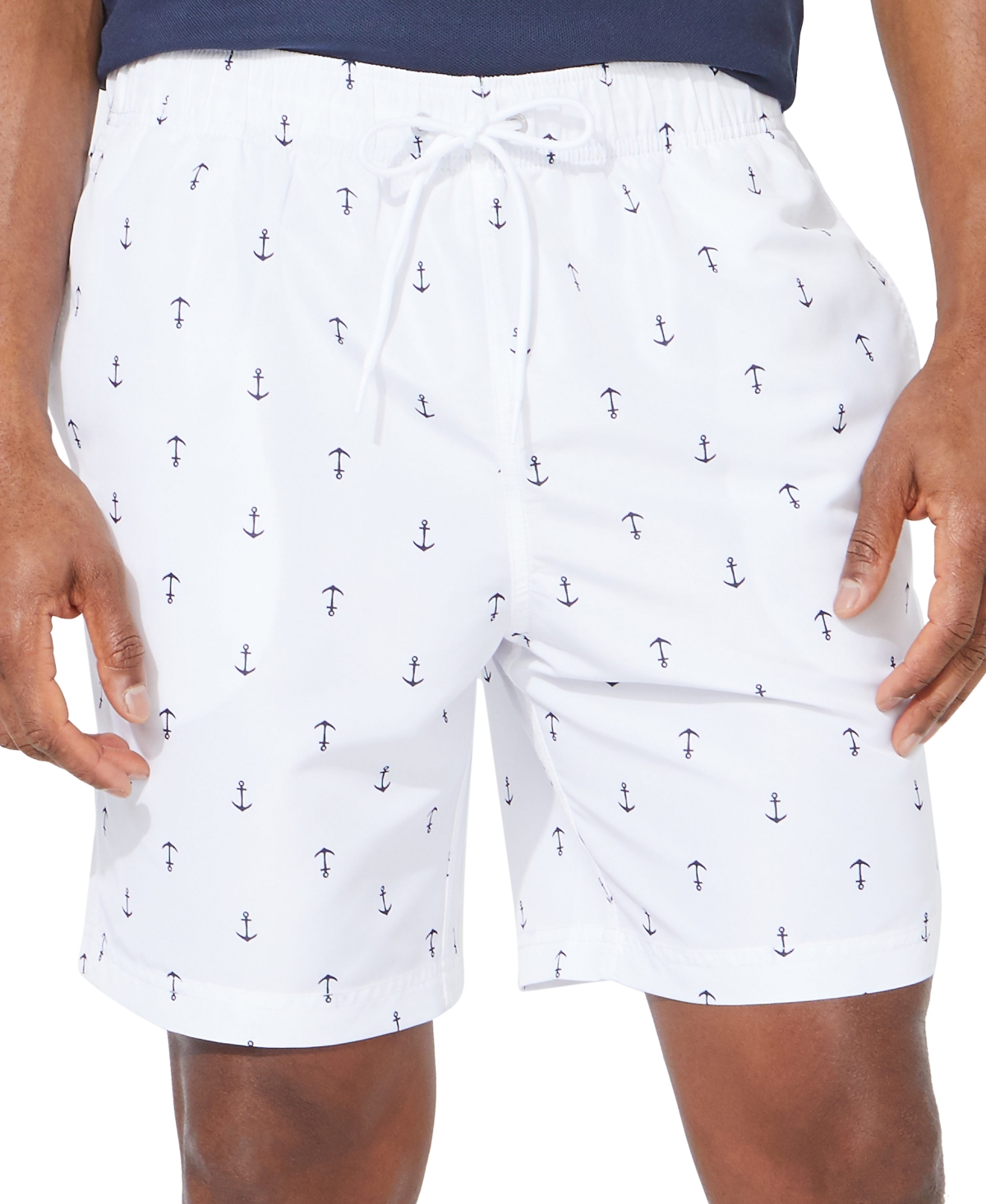 Men's Quick-Dry Anchor-Print 8" Swim Trunks - Navy