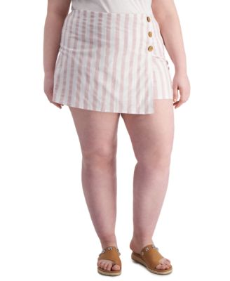 Trendy Plus Size Striped Button-Trim Skort