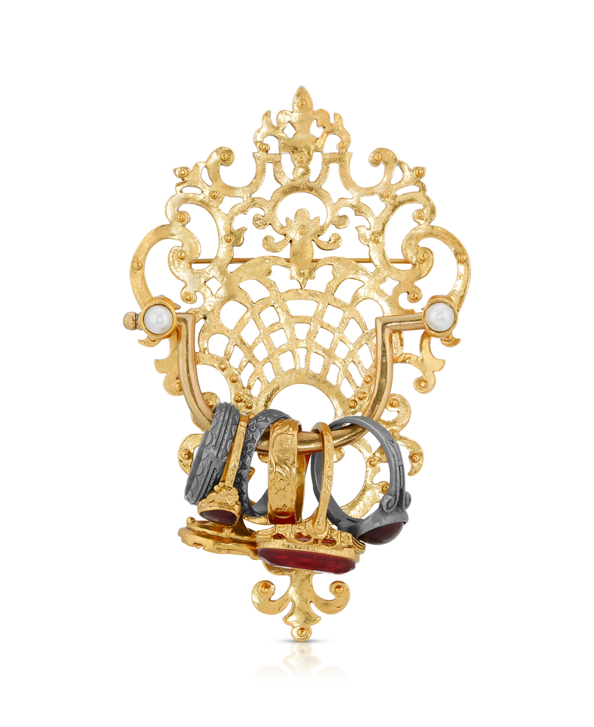2028 Pewter Marble Door Knocker Brooch Pin In Gold-tone