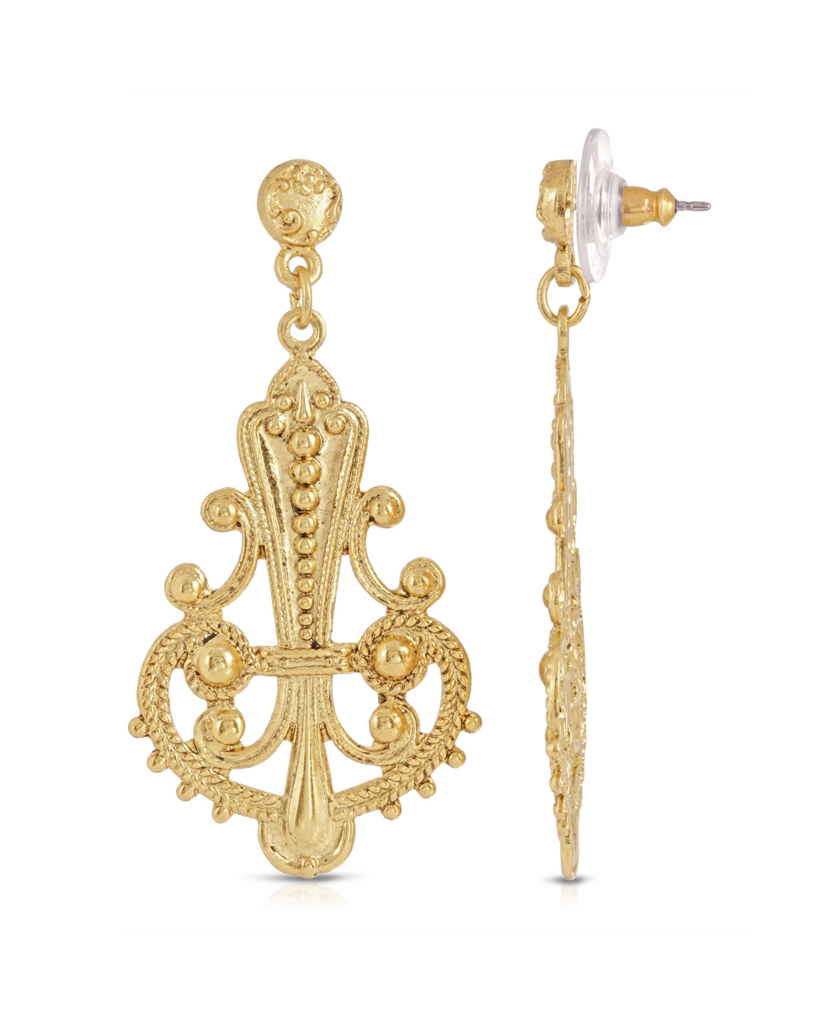 2028 Large Filigree Drop Post Earrings In Gold-tone