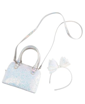 On the Verge - Little Girls Silver Glitter Purse & Headband
