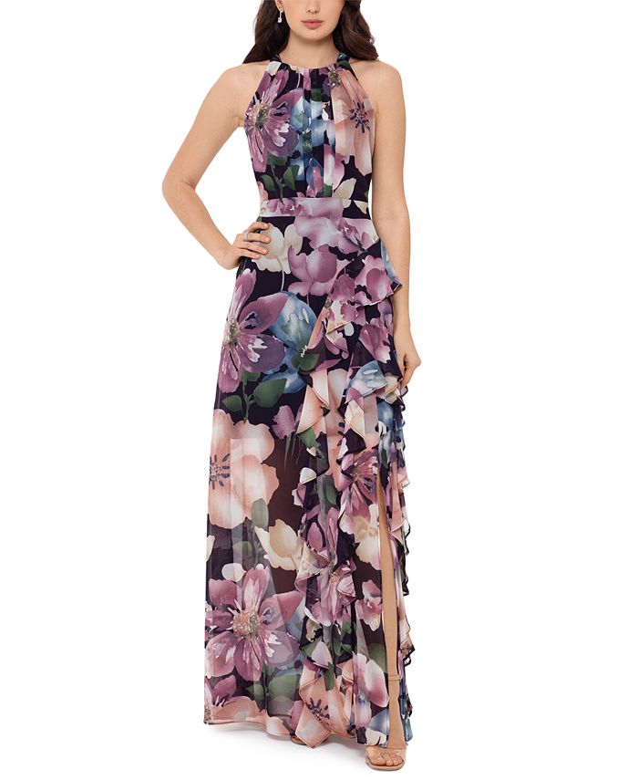 Betsy & Adam Floral-Print Halter Gown - Macy's