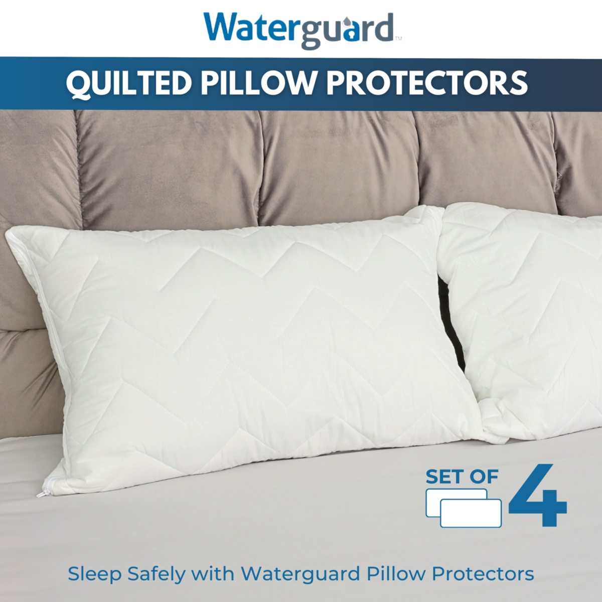 Waterguard Quilted Waterproof and Hypoallergenic Pillow Covers - Size - 4 Pack