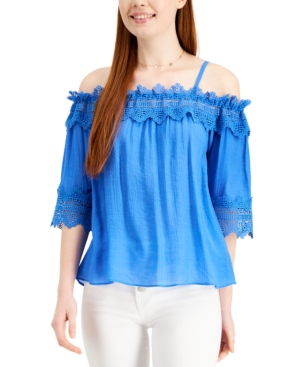 image of Bcx Juniors- Crochet-Trimmed Off-The-Shoulder Top