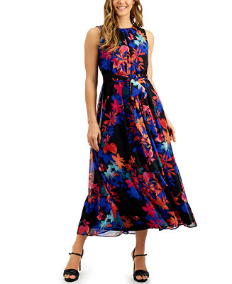 Calvin Klein Tropical Floral Chiffon Dress - Macy's