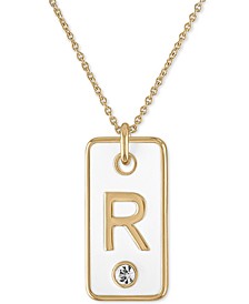Gold-Tone Initial White Tag Pendant Necklace, 24" + 2" extender