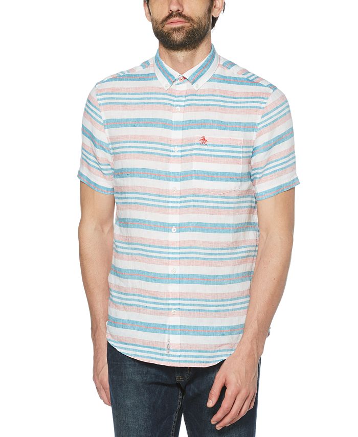 Original Penguin Men s Slim Fit Horizontal Stripe Woven Linen