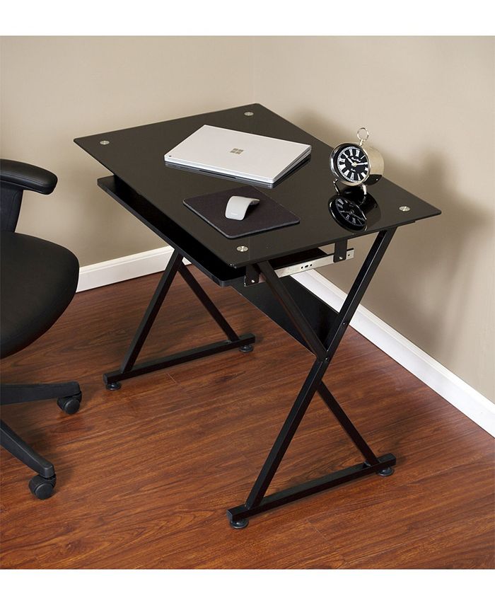 OneSpace Ultramodern Glass Computer Desk with PullOut Keyboard Tray
