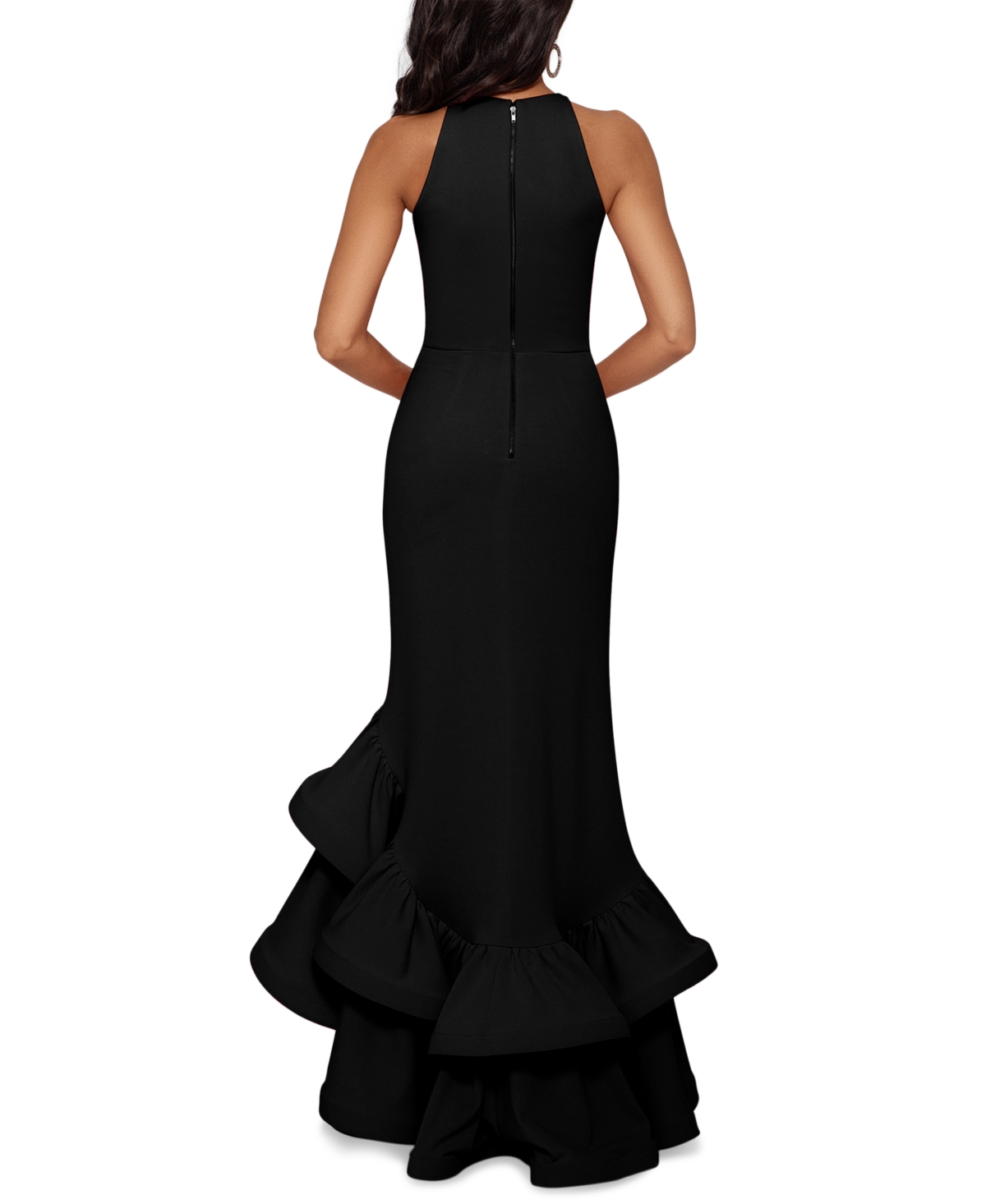 Betsy & Adam Petite Ruffled High-Low Gown