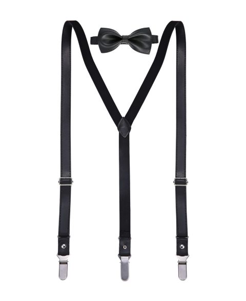 Мужские галстуки Mio Marino Luster Y-Back Suspenders Bow Tie Set, цвет: Чёрный