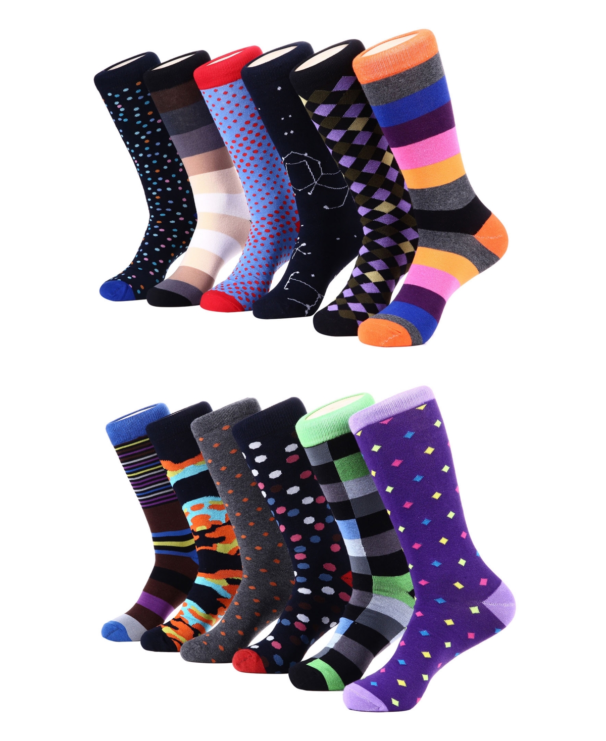 Men's Bold Designer Dress Socks Pack of 12 - Purple