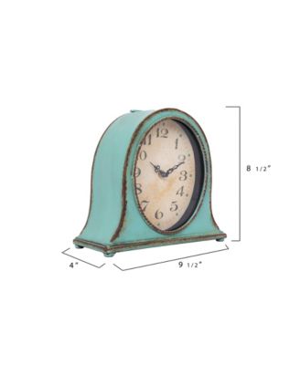 Decorative Metal Mantel Clock, Aqua Blue