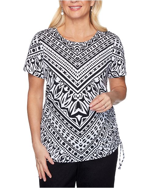 Alfred Dunner Plus Size Checkmate Geometric Print Tie Side Top