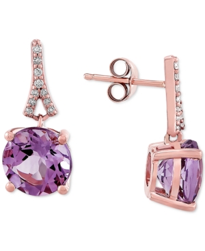 image of Pink Amethyst (3-1/2 ct. t.w.) & Diamond (1/20 ct. t.w.) Drop Earrings in 14k Rose Gold