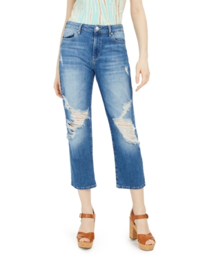 image of Guess Ripped Straight-Crop Jeans