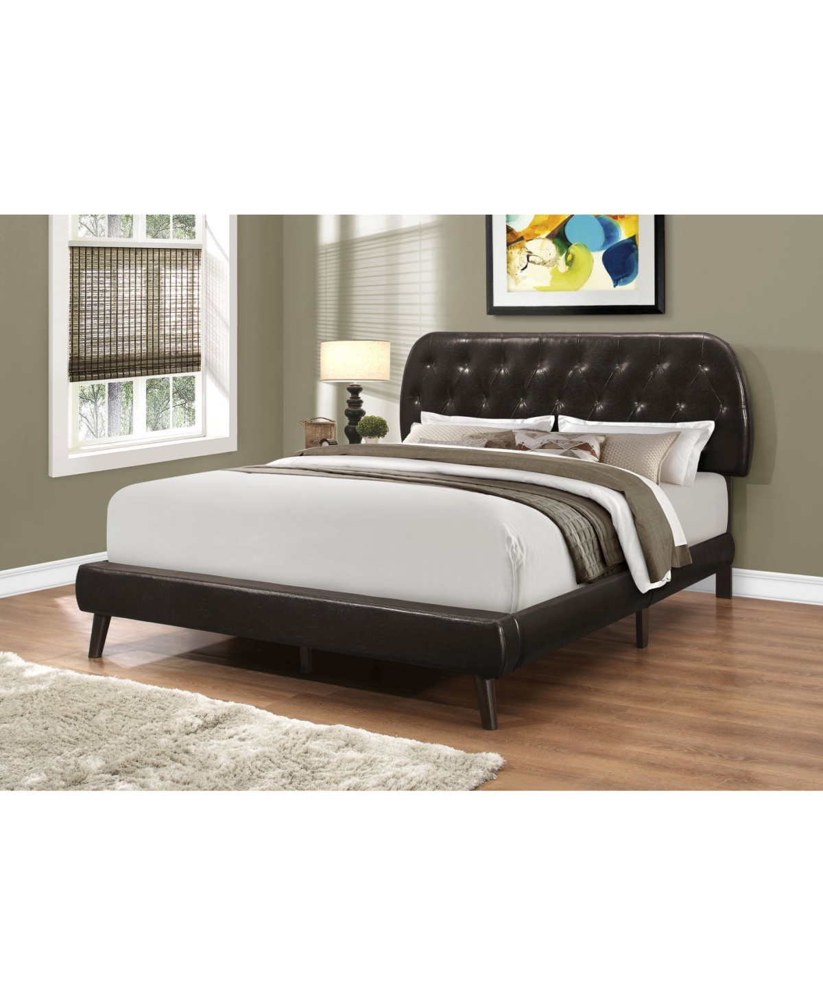 Monarch Specialties Bed - Size Leather- Look with Wood Legs