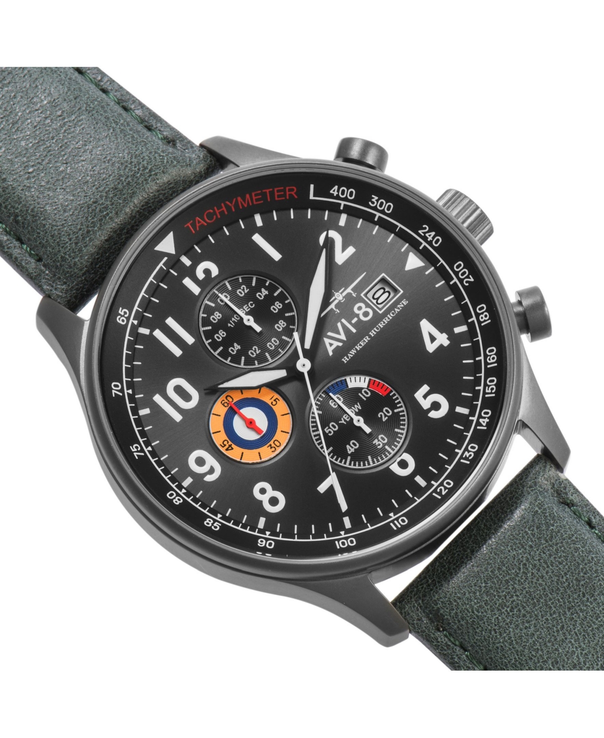 Men's Hawker Hurricane Chronograph Dark Green Genuine Leather Strap Watch 42mm - Green